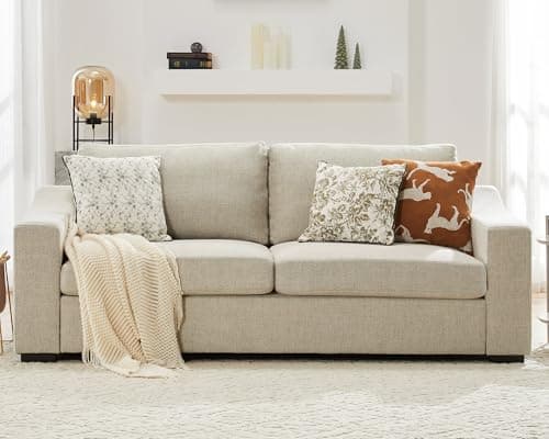 ABCASA 85" Oversized 3-Seater Couches for Living Room,Modern Linen Sofa with Removable Cover, Wide Armrest, Solid Wood Frame, Loveseat Sofa for Bedroom Office Apartment, Easy to Assemble, Oatmeal