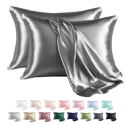 MR&HM Satin Pillowcase for Hair and Skin, Silk Satin Pillowcase 2 Pack, Queen Size Pillow Cases Set of 2, Silky Pillow Cover with Envelope Closure (20x30, Dark Grey)