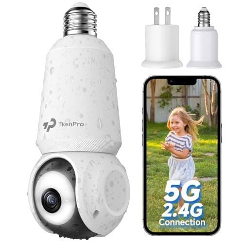 TKENPRO 2K Light Bulb Security Cameras Wireless Outdoor, 2.4G WiFi Cameras for Home Security Outside Indoor, IPX6 Waterproof, 360° Motion Tracking and Human Detection, Security Camera Outdoor