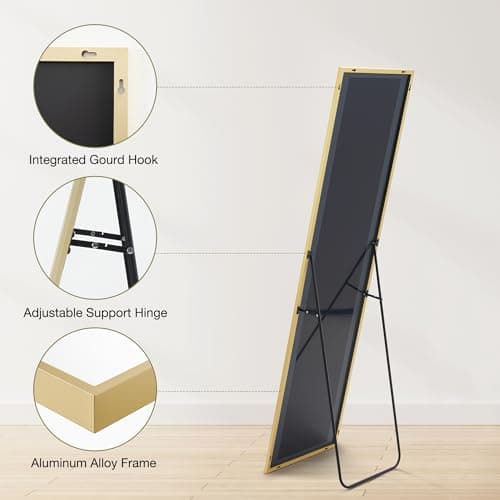 DUMOS Full Length Mirror 59"x17" Full Body Floor Mirror for Bedroom or Cloakroom, Can Stand Alone, Hang or Lean Against Wall, Tall Wall Mirror with Stand and Sleek Aluminum Alloy Thin Frame 6
