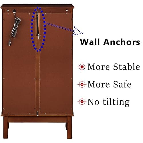 Anwick China Cabinet &Curio Cabinets with Glass Doors, Lighted Display Cabinet with Mirrored Back Panel, Tempered Glass and 3 Tiers Adjustable Shelves (Cherry) 7