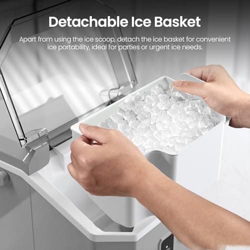 Nugget Ice Maker Countertop with Self-Cleaning, Crushed Ice Maker Machine with Handle, 35lbs/24H, One-Click Operation for Home/Office(Grey) 5