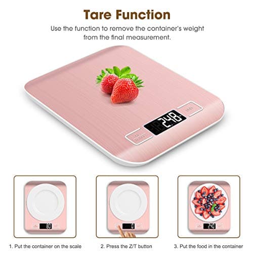 Mik-Nana Food Scale Pink, 10kg/22lb Digital Kitchen Scale Weight Grams and Oz for Baking and Cooking, 1g/0.1oz Precise Graduation, Easy Clean Stainless Steel 5