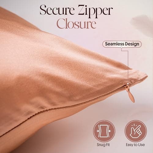 ENVISKIN 100% Mulberry Silk Pillowcase Infused with Silver Ions - Pure 22 Momme Grade 6A Fibers for Beautiful Skin and Hair - Cooling Pillow Case Protector with Zipper 6