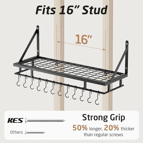 KES 30-Inch Kitchen Pan Pot Rack Wall Mounted Hanging Storage Organizer Wall Shelf with Hooks Matte Black, KUR215S75A-BK 6