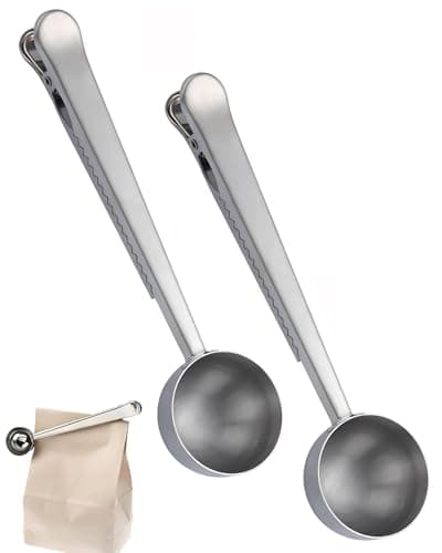 2 Pcs Coffee Scoop,2-In-1 Coffee Spoon Clip,1 Tablespoon 15ML Coffee Spoon Measuring for Ground Coffee,Loose Tea and Powder