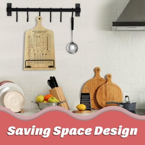 Kitchen Conversion Chart Cookbook Stand, Wood Cook Book Holder, Recipe Cookbook Holder Stand with Kitchen Counters, Baking Valentines Day Birthday Gifts for Women, Accessiores for Holding Cookbooks 5