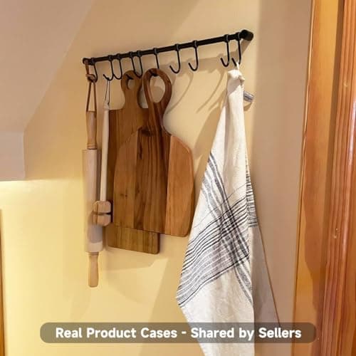 OKEPOO 304 Stainless Steel Kitchen Utensil Hanger - 30 Inch Wall Mount with 15 Noiseless Sliding Hooks, Pots and Pans Hanging Rack, Organizer Storage Perfect for Organizing Cooking Tools, Golden 6