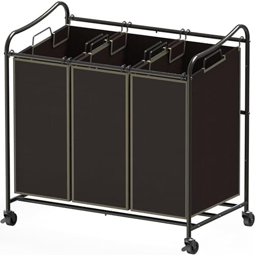Simple Houseware Heavy Duty 3-Bag Laundry Sorter Rolling Cart, Bronze