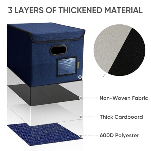 BALEINE File Organizer Box with Lid, Collapsible File Folder Organizer with Plastic Slide, Hanging File Folder Box for Office Document Storage (1 Pack, Blue) 6