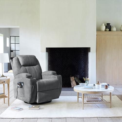 Flamaker Rocking Chair Recliner Chair with Massage Swivel Ergonomic Lounge Chair Classic Single Sofa with 2 Cup Holders Side Pockets Living Room Chair Home Theater Seat (Gray) 5