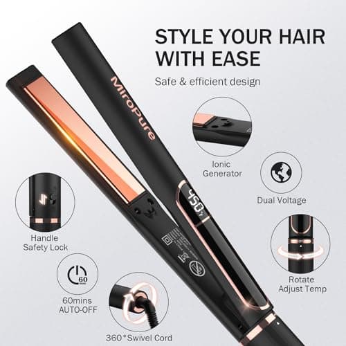 MiroPure Flat Iron Hair Straightener, 1 Inch Titanium Plates Hair Straightener with 15S Heat-up, Professional MCH Ceramic Negative Ion Hair Iron Dual Voltage for Women Hair with Auto Shut-Off 6