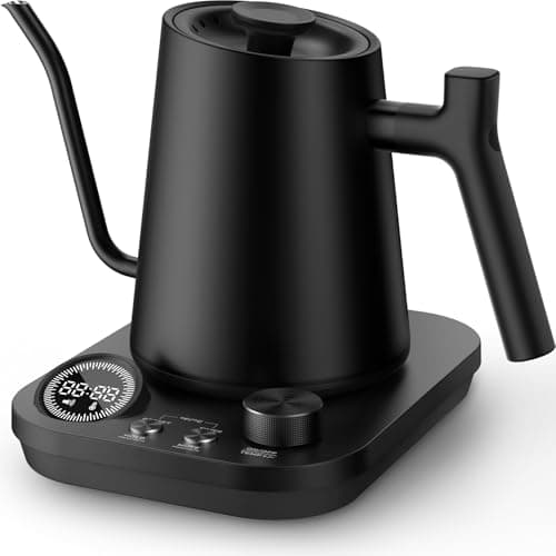 Silonn Electric Gooseneck Kettle - ±1°F Precise Temp Control, 0.9L 304 Stainless Steel | 4-Hour 212°F Keep Warm, 7 Presets & LED Brew Timer for Pour-Over Coffee