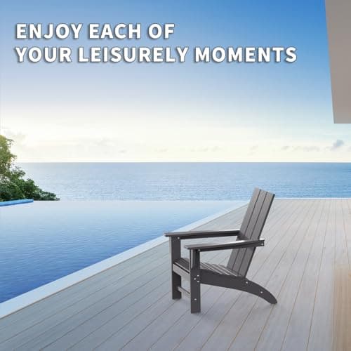 POLYDUN Modern Adirondack Chair, HDPE Plastic Patio Chairs for All Weather, Fire Pit Chair, Outdoor Lawn Chairs for Deck, Porch, Backyard, Garden, Dark Gray 5