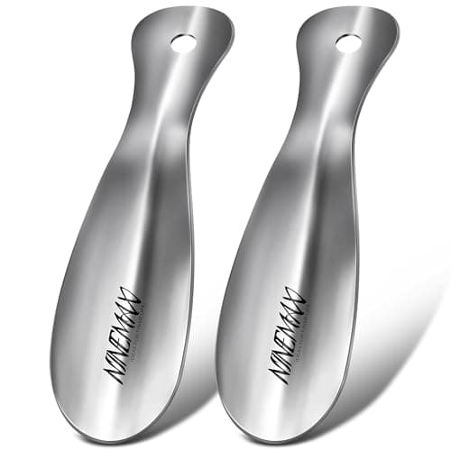 NINEMAX Metal Shoe Horn, Small Travel Shoehorn for Men Women Kids, Portable Stainless Steel Shoe Spoon Helper 7.5'' (Pack of 2)