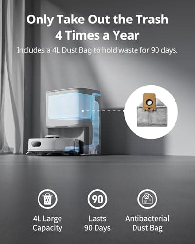 SwitchBot K10+ Pro Robot Vacuum Self Emptying for 90 Days Hands-Free, Super Quiet Mini Robotic Vacuum with Powerful Suction, Anti-Hair-Tangle, Works with Alexa/Siri/Matter(Hub 2 Required), 2.4Ghz WiFi 5