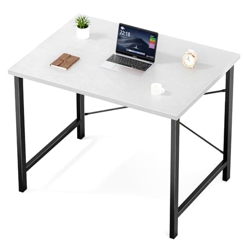 Sweetcrispy Computer Desk - 32 Inch Small Office Writing Work Study Kids Student Teacher Home Bedroom Table Metal Frame Wood Tabletop - White