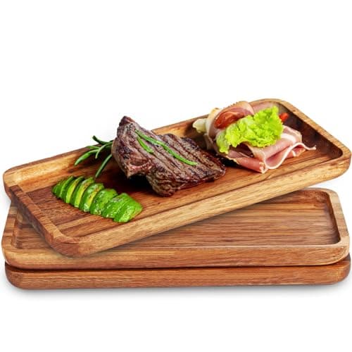 AZ-Homey Versatile Acacia Wood Serving Trays - Set of 3 Elegant Platters for Home Decor and Hosting - Perfect for Cheese, Fruit, and Charcuterie Presentation (Large)