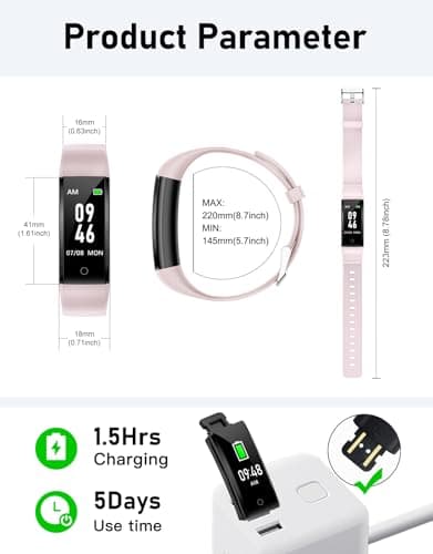 GRV No Bluetooth Pedometer Watch Fitness Tracker No Phone Needed, Step Counter Calories/Sleep Tracker for Walking Running for Men Women Waterproof (Pink) 5