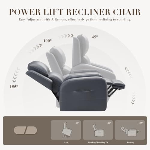 COLAMY Power Lift Recliner Chair for Elderly – Electric Leather Recliner with Remote Control, Ergonomic Backrest, Spacious Seat, Side Pocket & 2-Button Operation, 300lbs Capacity (Grey) 5