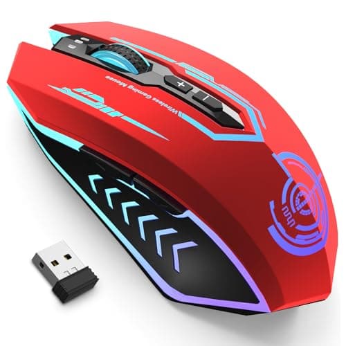 UHURU Gaming Mouse, Wireless Gaming Mouse with 7 Buttons 7 Changeable LED Color up to 12000 DPI, Rechargeable USB Gamer Mouse for PC Laptop (Red)