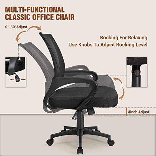 Furmax Office Chair Ergonomic Desk Chair Mesh Computer Chair, Mid Back Swivel Task Chair Executive Chair with Lumbar Support and Armrests, Black 5