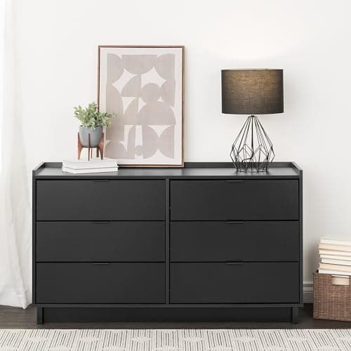 Prepac Simply Modern 6-Drawer Double Dresser for Bedroom, Chest of Drawers, Modern Bedroom Furniture, 52.5” wide x 16” deep x 29.5” tall, Black 5