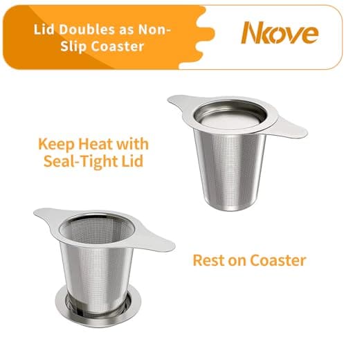 NKOVE Universal Tea Infuser with Lid Stainless Steel Filter Fits Mugs Cups Teapots Food Grade 5