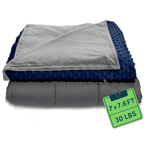 Quility Weighted Blanket for Adults - 30 LB King Size Heavy Blanket for Cooling & Heating - 100% Cotton Big Blanket w/Glass Beads, Machine Washable Blankets - 86"x92", Navy
