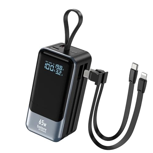 Fast Charging Power Bank 18400mAh 65W Portable Laptop Charger, LED Display, Travel Essential Battery Pack with Built-in USB-C & Lightning Cables for iPhone 16/15/14/13/12 MacBook Samsung