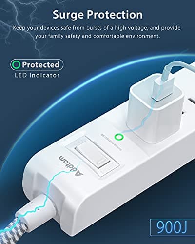 2 Pack Power Strip Surge Protector - 5 Widely Spaced Outlets 3 USB Charging Ports, 1875W/15A with 5Ft Braided Extension Cord, Flat Plug, Overload Surge Protection, Wall Mount for Home Office,White 5