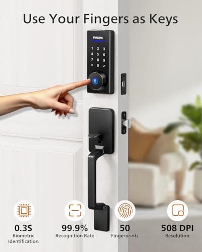 Philips Wi-Fi Smart Lock with Handle, Keyless Entry Keypad Door Lock with Handle, Front Door Deadbolt Set with WiFi Gateway, App Control, Fingerprint Unlock, PIN Code Unlock, Auto Locking 5