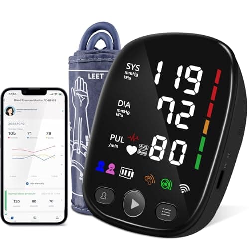 Bluetooth Automatic Blood Pressure Monitor for Home Use - with Adjustable Upper Arm Large Cuff (8.7"-17.3"), App Tracking, LED Display 2 Users 240 Sets Memory, Hypertension Detector