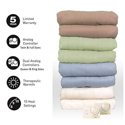 Biddeford Blankets Comfort Knit Heated Blanket with Therapeutic Heat Settings, Machine Washable, Safety Tested & Approved - Perfect for Warm, Cozy Nights, Analog Controller, Full, Blue 5