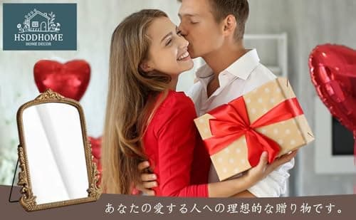 2026 Spring Women's Gifts Small Vintage Vanity Makeup Desk Mirror Antique Traditional Chic Arch Table Mirror Gold，Decor Wood Carved Mirror for Living Room,Bedroom,Tabletop 11.8" x 9.6" 9