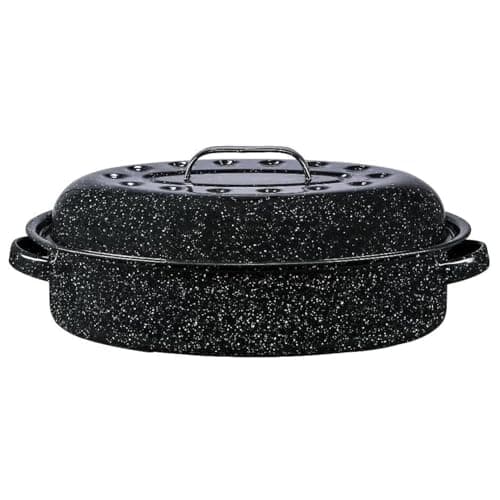 Bovado USA 15.25" Inch 12 lb Capacity Enamel Oval Turkey Roaster Pan + Lid - Thanksgiving Gift, Covered, Non-sticky, Chemical Free, Dishwasher Safe - (14.5 Inch Inner) Rôtissoire (Capacité de 5.45 kg)