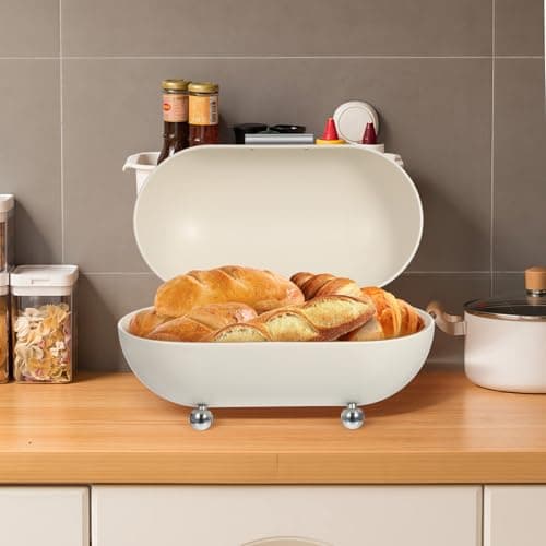 Angoily White Metal Bread Box 13.38 Inch Oval Kitchen Storage Container with Lid Desktop Storage Box for Home Bakery Food Organization 6