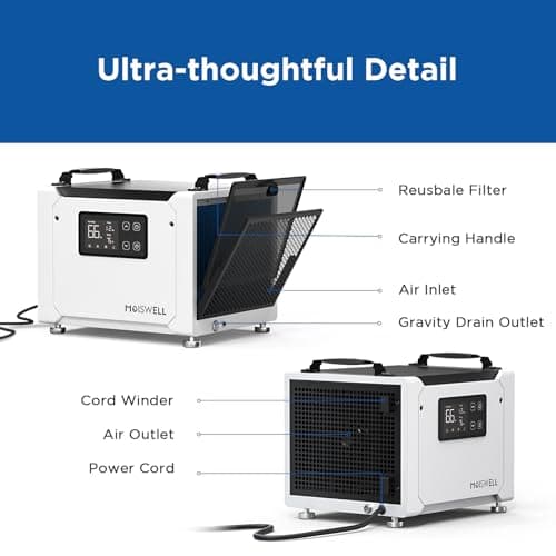 Moiswell 70 Pints Commercial Dehumidifier with Drain Hose, Compact Crawl Space Dehumidifiers for Basement and Home, Energy Star Certified, Automatic Defrost 6