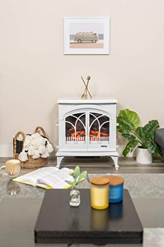 e-Flame USA 28" XL Denali Portable Freestanding Electric Fireplace Stove - 3-D Log and Fire Effect (White) 6