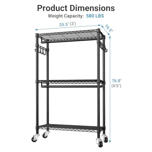 VIPEK R2 Clothes Rack Heavy Duty Clothing Rack for Hanging Clothes, Rolling Garment Rack Adjustable Closet Racks with Double Rods & Hooks, Freestanding Wardrobe Closet Coat Storage Racks, Black 6