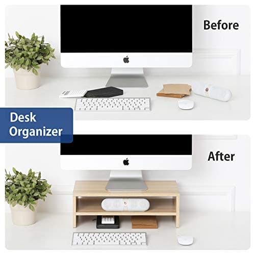 FITUEYES Monitor Stand - 2 Tier Computer Monitor Riser with 16.7 Inch Shelf, Wood Desktop Stand for Laptop Computer Screen, Desk Organization, Office Supplies 5