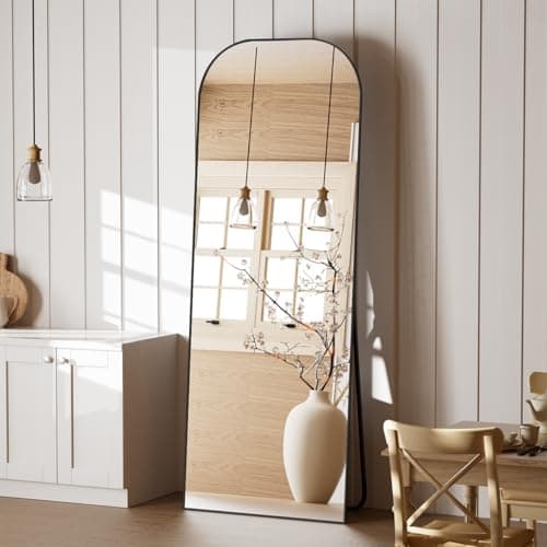 Koonmi Full Length Mirror, 56"x21" Mirror Full Length with Stand, Black Top Square-Edged Floor Mirror with Aluminum Alloy Frame for Bedroom Living Room