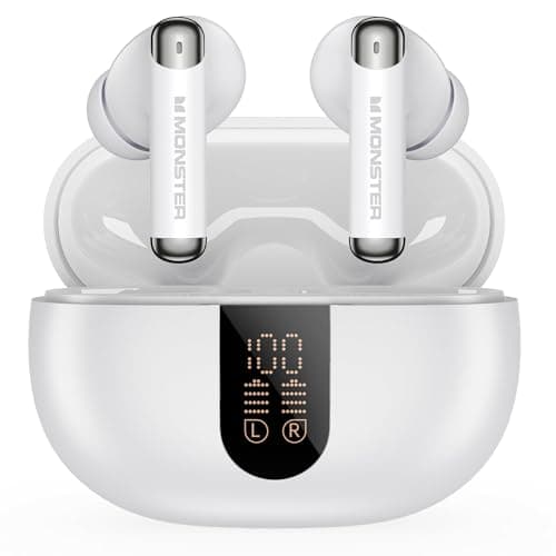 Monster N-Lite 211 Wireless Earbuds, Bluetooth 6.0 Headphones, Powerful Bass, Built-in Noise-Cancelling Mic for Clear Calls, LED Display, 36H, IPX5 Waterproof Design