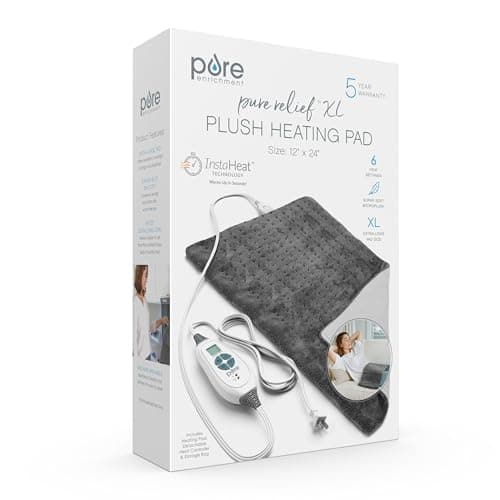 Pure Enrichment® PureRelief® XL Heating Pad - 12" x 24" Electric Heating Pad for Back Pain & Cramps, 6 Heat Settings, Soft Machine Wash Fabric, Auto-Off & Moist Heat (Charcoal Gray) 8
