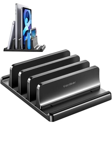 Vaydeer 3-Slot Vertical Laptop Stand Organizer, Laptop Storage Holder Made of Premium ABS Plastics 5 in 1 Design,Desktop Space-Saving Adjustable Desk Organizer for All MacBook/Chromebook/Surface 8