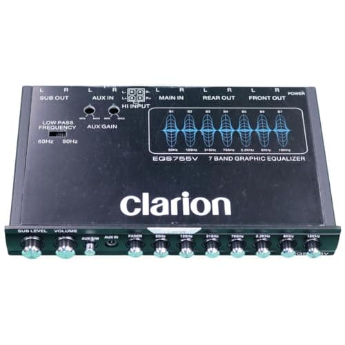 Clarion EQS755V 7-Band Car Audio 1/2-DIN Size Car Graphic Equalizer/Crossover with Front 3.5mm Auxiliary Input, Rear RCA Auxiliary Input and High Level Speaker Inputs 6