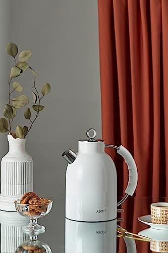 ASCOT Electric Kettle, Stainless Steel Tea Boiler 1.6qt 1500W Retro Tea Heater & Boiling Kettle, Auto Shut-Off and Boil-Dry Protection(White) 7