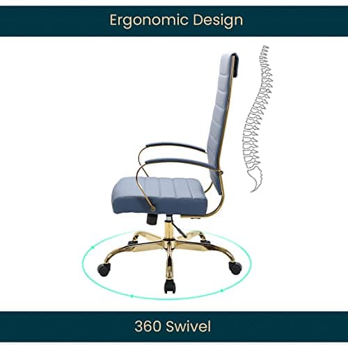 LeisureMod Modern High-Back Leather Office Chair - Swivel & Adjustable Executive Desk Chair with Gold Frame, Ergonomic Design for Home & Office (Navy Blue, Single) 9