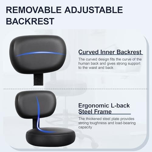 Brick Attic Drafting Chair with Backrest – Adjustable Foot Rest Rolling Stool with Wheels, PU Leather Swivel Stool for Office Spa Studio Lab Counter Salon Home Work Bar Kitchen Shop(Black) 6