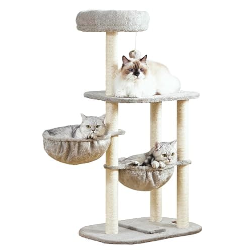 Small Cat Tree Tower with Lots of Scratching Posts - 42 Inch Medium Compact Cats Scratch House with Hammock Perch for Multi Level 2 Kitty - Indoor Corner Cat Bed Condo Climbing Gym Towers Furniture 9